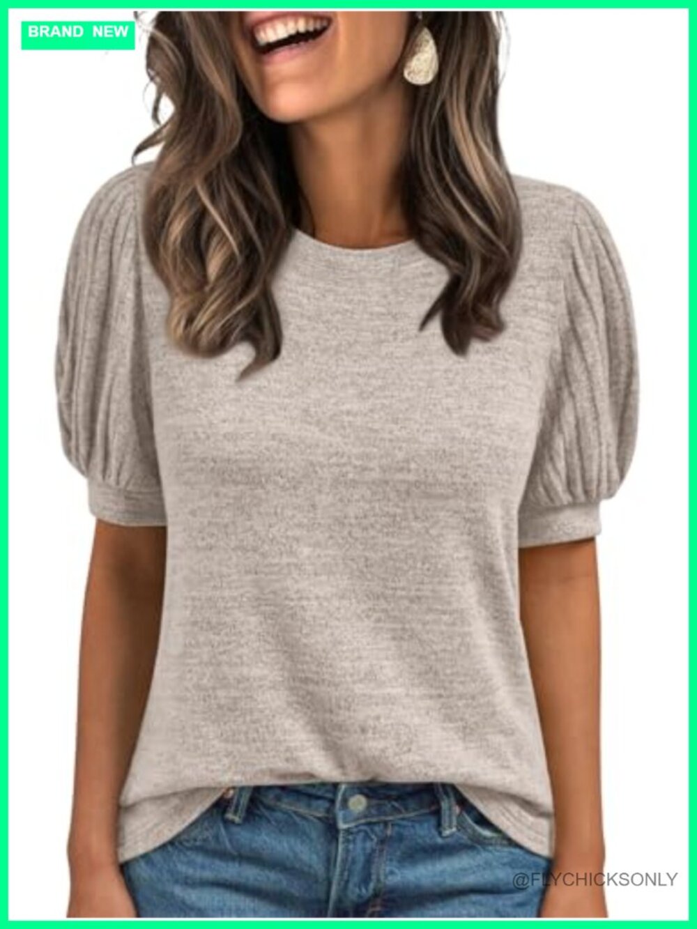 Women's Short Sleeve Crew Neck Tunic Blouse Soft Stretch Knit Top